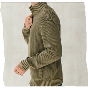 Lucky Brand Washed Full Zp Mock Neck Sweater Ivy Green Size XL